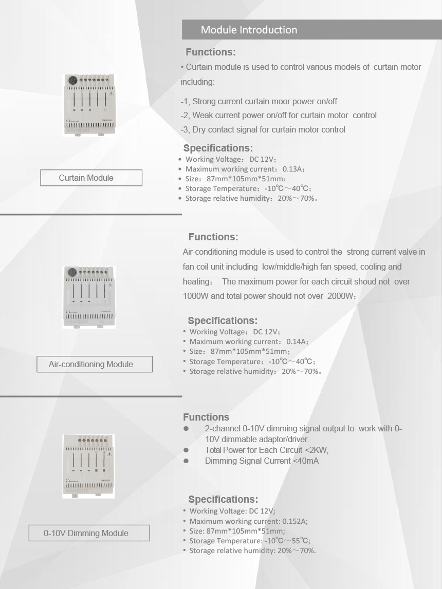 Curtain, Air-conditioning and Dimming Modules